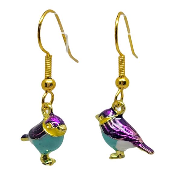 New Gold Tone Enamel Multi-Color Drop Dangle Bird Earrings - Picture 4 of 4